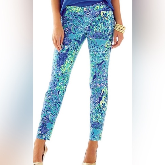 Lilly Pulitzer Pants - Lilly Pulitzer Sea Blue Lilly's Lagoon Kelli Pants size 4